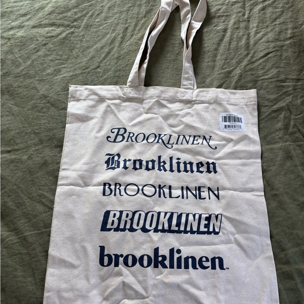 Brooklinen Cream and Blue Logo Tote
